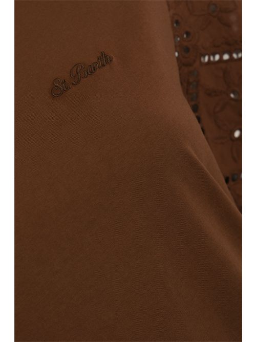 T-shirt Maisa in cotone con ricamo sangallo floreale Marrone Mc2 Saint Barth | MSA000208715L